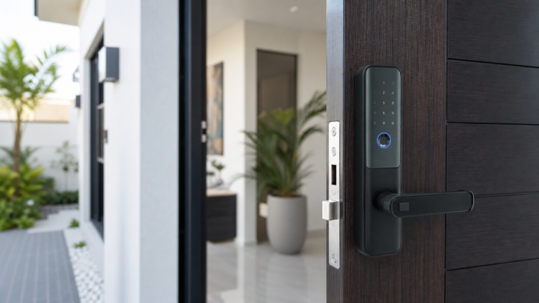 Fingerprint smart lock installed on a modern Pampanga home entry door.